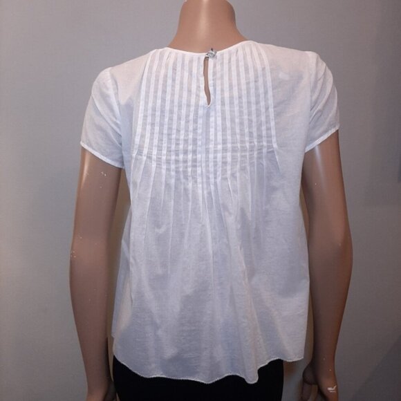 REBECCA TAYLOR Pintucked Blouse Short Sleeve Smoky Gem Embellished A-Line Top - Picture 7 of 14